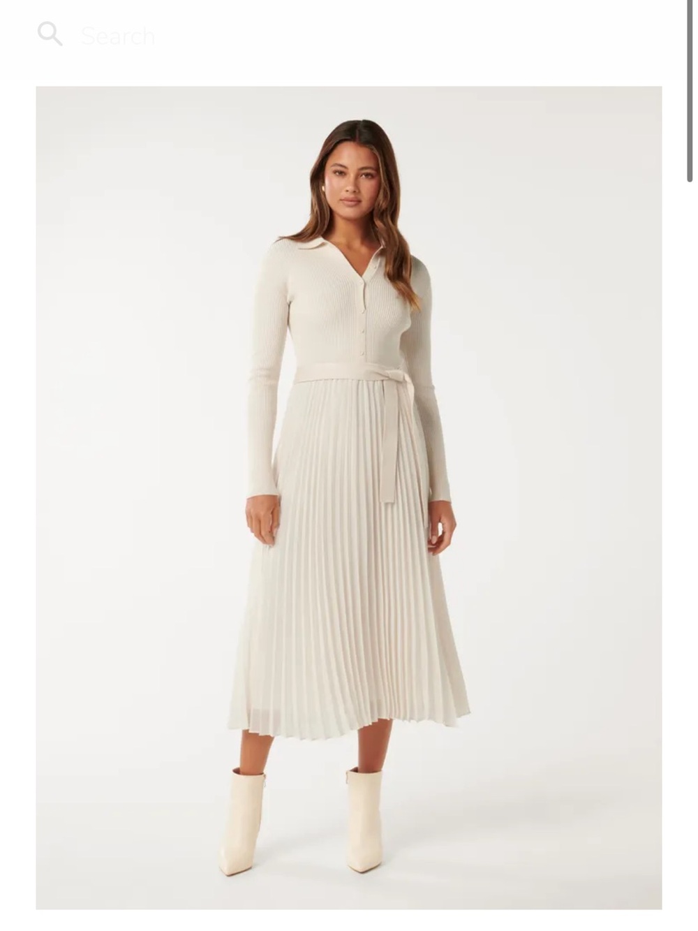 Ever New Molly Pleat Hem Polo Collar Knit Midi Dress. Cream. Size 4. NWT.